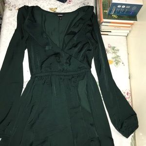 Satin Emerald Green Ruffle Dress